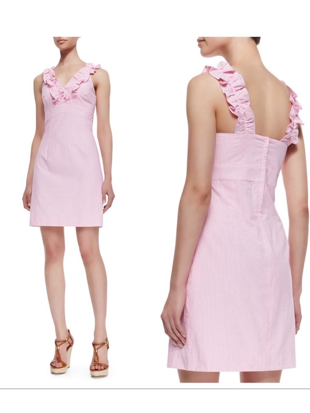 Lilly Pulitzer sz 8 Phoebe Pink White stripe Mini Dress Sundress seersucker - Picture 2 of 15